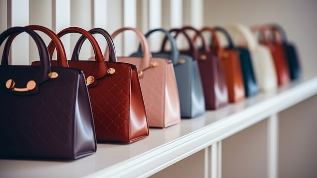 fashionable handbags neatly arranged